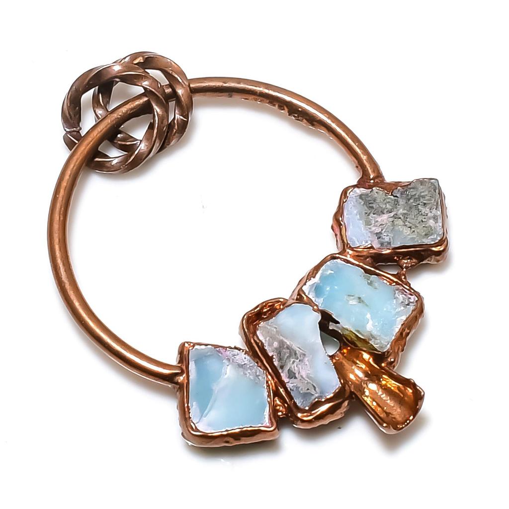 Larimar Pendant Gemstone Jewelry, Copper Electroformed Pendant, Handmade Jewelry Birthstone Pendant, Gift For Him