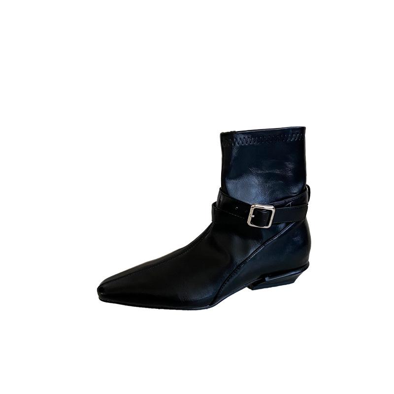 2025 Winter New Pointed Short Heel Thick Heel Temperament Thin French Fashion Sexy Beauty Female Internet Celebrity Short Boots