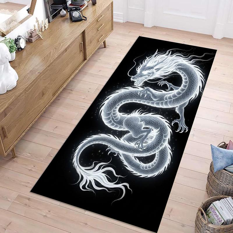 Mythical Dragon Pattern Runner Rug Collection Non Slip Wear Resistant Soft Washable Hallway Entryway Floor Mat
