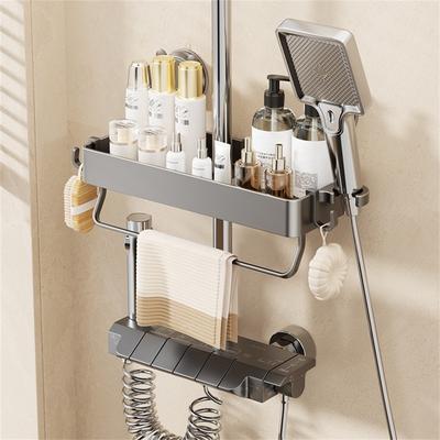 Wall Mounted Shower Organizer with Suction Cup Soap Holder for Rod Storage
