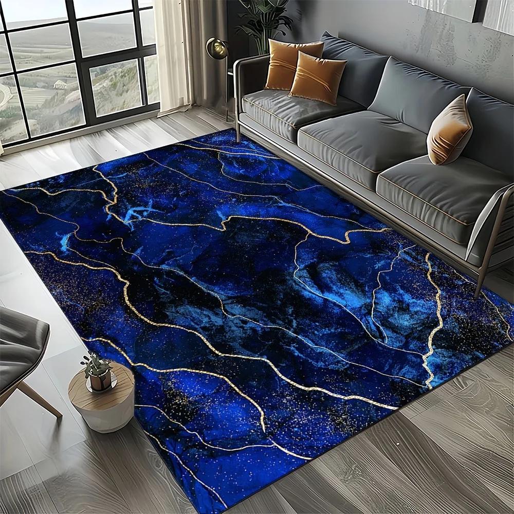 2025 New Style Colour Nature Marble Blue Gold Carpet Rug for Living Room Bedroom Home Sofa Decoration,Kid Non-slip Floor Mat