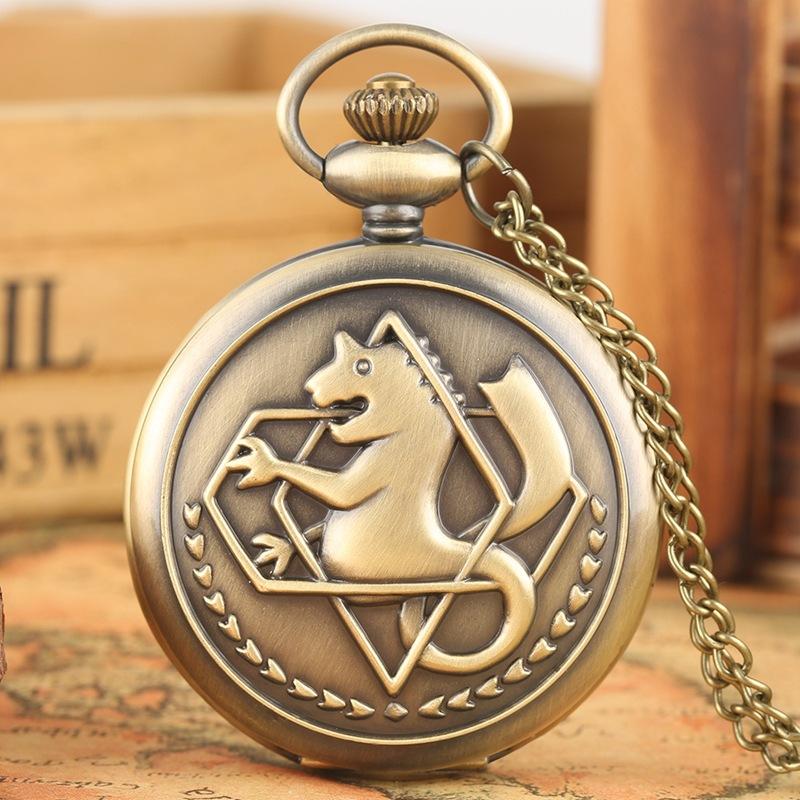 Fullmetal Alchemist Steampunk Anime Silver Necklace Clock Retro Vintage Pocket Watch with Quartz Movement for Cosplay Gifts