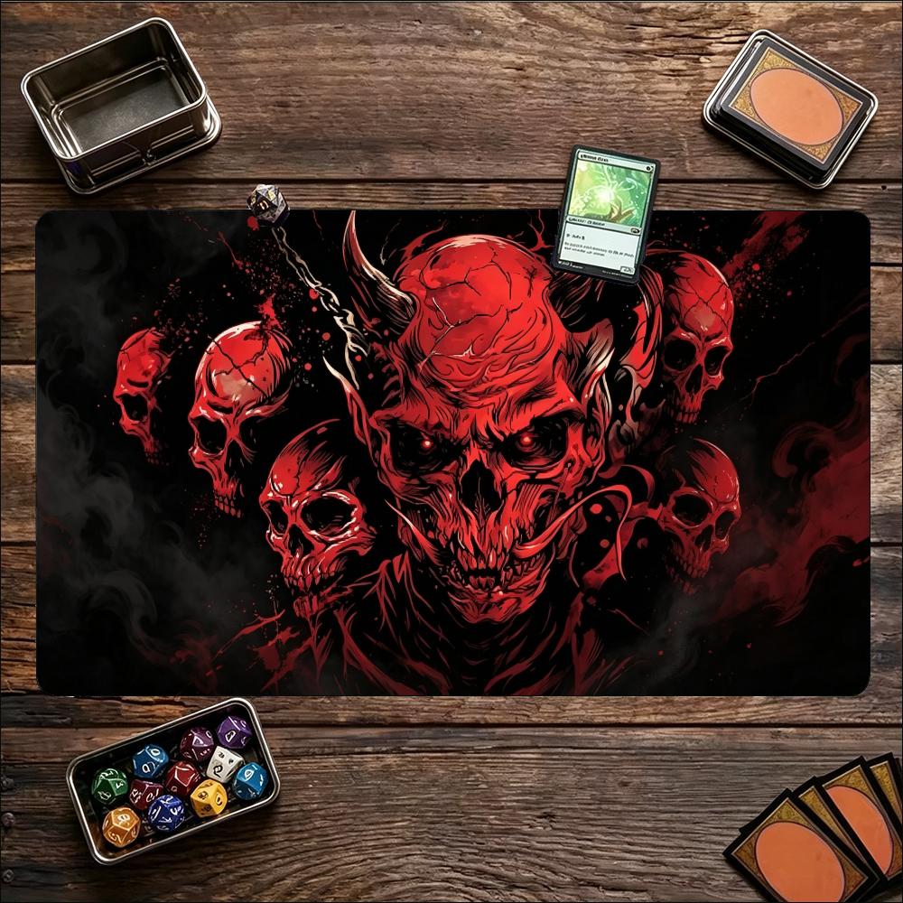 Large Game Mat NonSlip Rubber Table Pad Red Dark Skull Demon Sinister Gothic Horror Art For Tabletop Card And Strategy Game