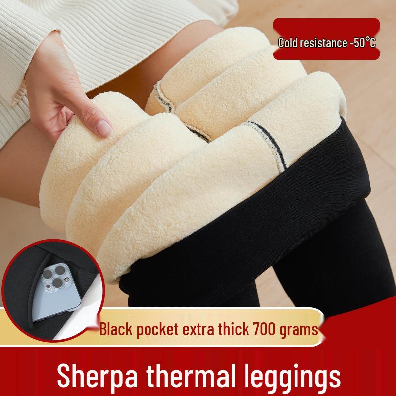 Women's High-Waisted Lambswool Cotton Fleece-Lined Winter Leggings, Extra Thick Warm Plus Size Pants