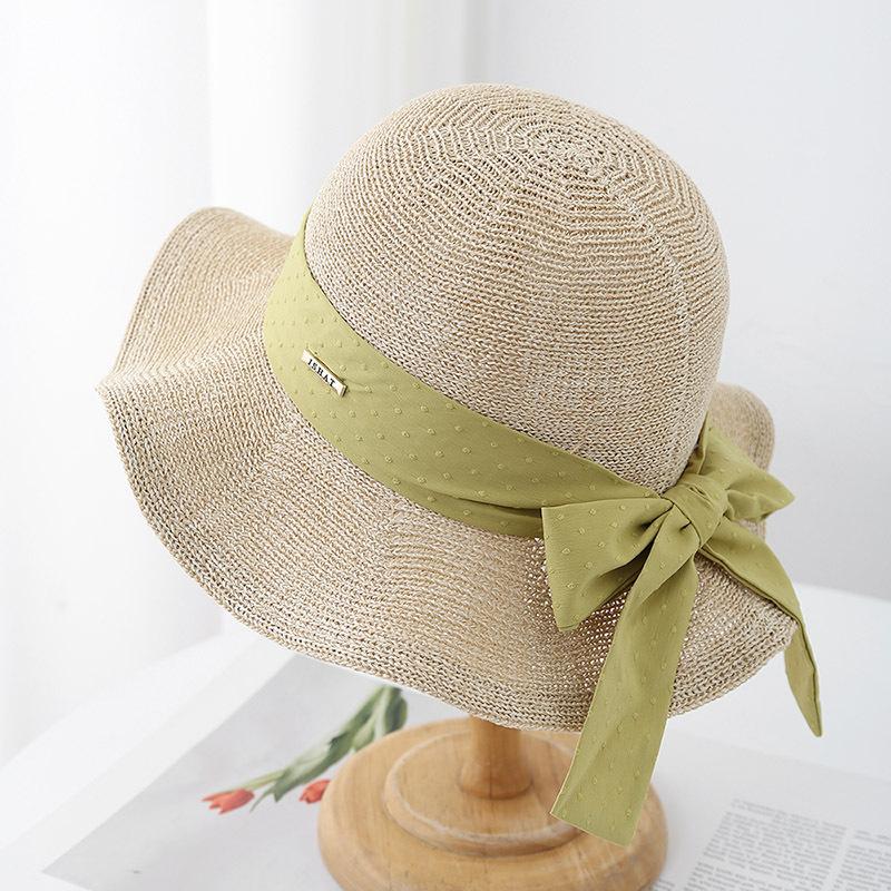 

Summer Hats For Women With Ribbon Bow Elegant Korean Style Sweet Knitted Fisherman Cap Bucket Hat Female Sun Hat Traveling New 56-58cm