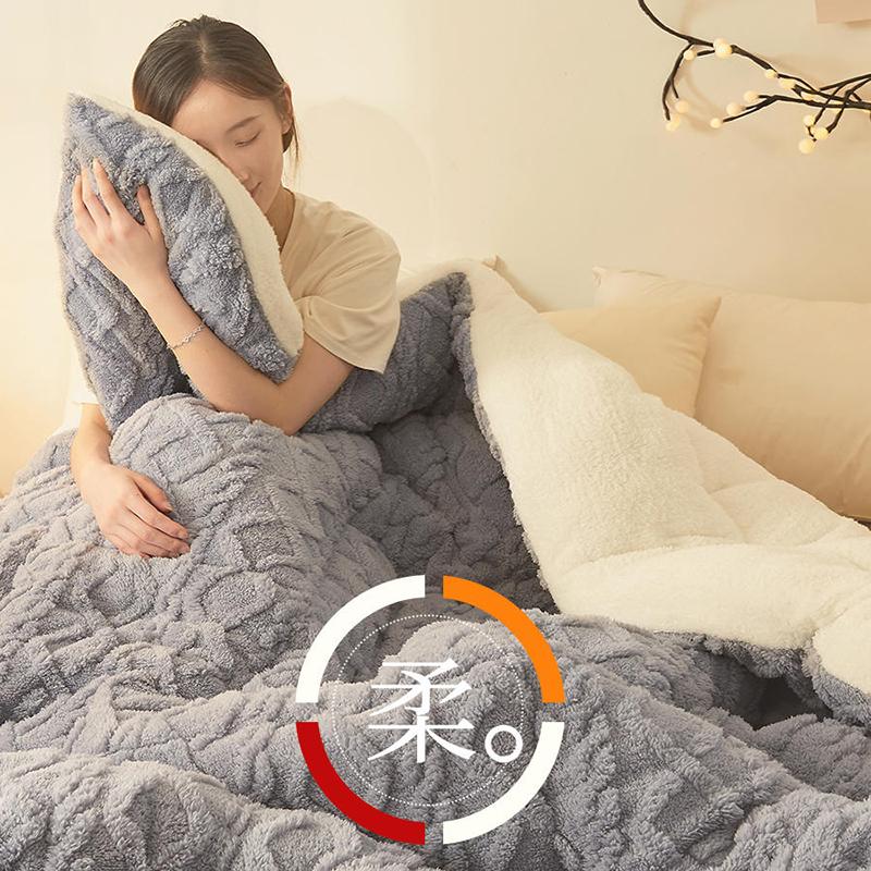 Double-sided lamb velvet quilt winter thickened warm coral velvet comforter dormitory student quilt spring autumn cotton blanket