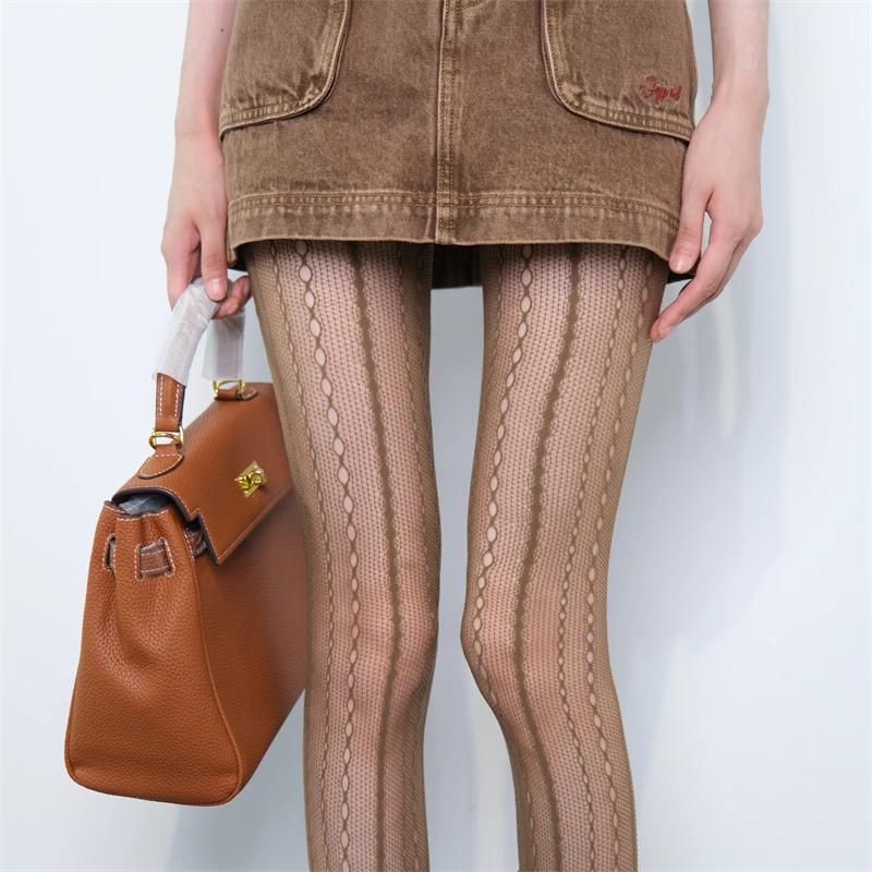 

Women s Chain Hollowed-out Tights Black Sexy See Through Jacquard American Retro Style Mesh Breathable Lace Fishnet Pantyhose One Size