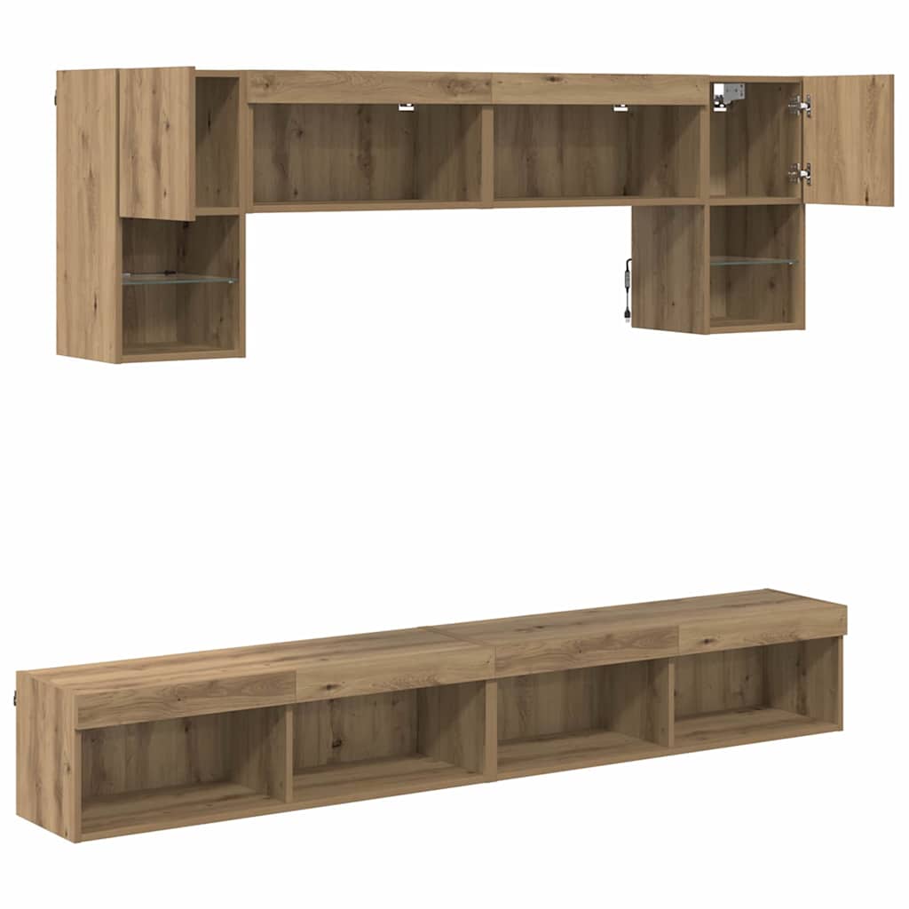 TV Wall Unit with LED Lighting 6 pcs Artisan Oak Wood Material