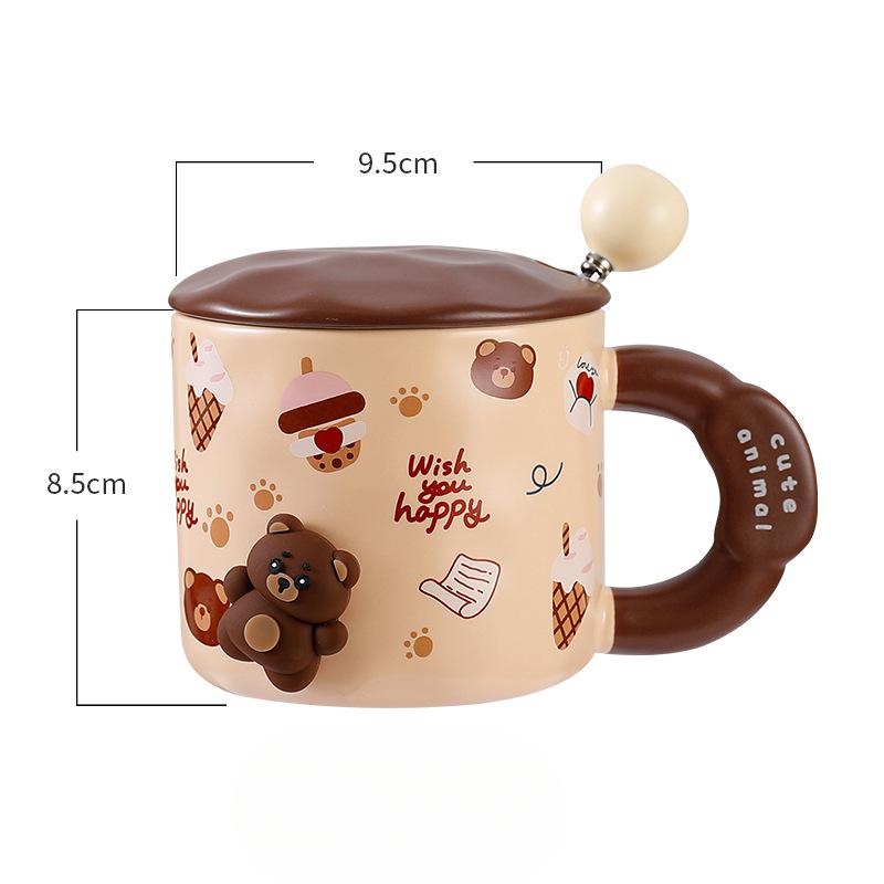 Cartoon Animal Ceramic Mug Cute Girl Couple Water Cup with Lid Home Office Mug Gift