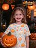 Kids Halloween Girls T-Shirt Pink Leopard Print Ghost Pumpkin Spider Bat Graphic Tee Short Sleeve Casual Top for Halloween Party