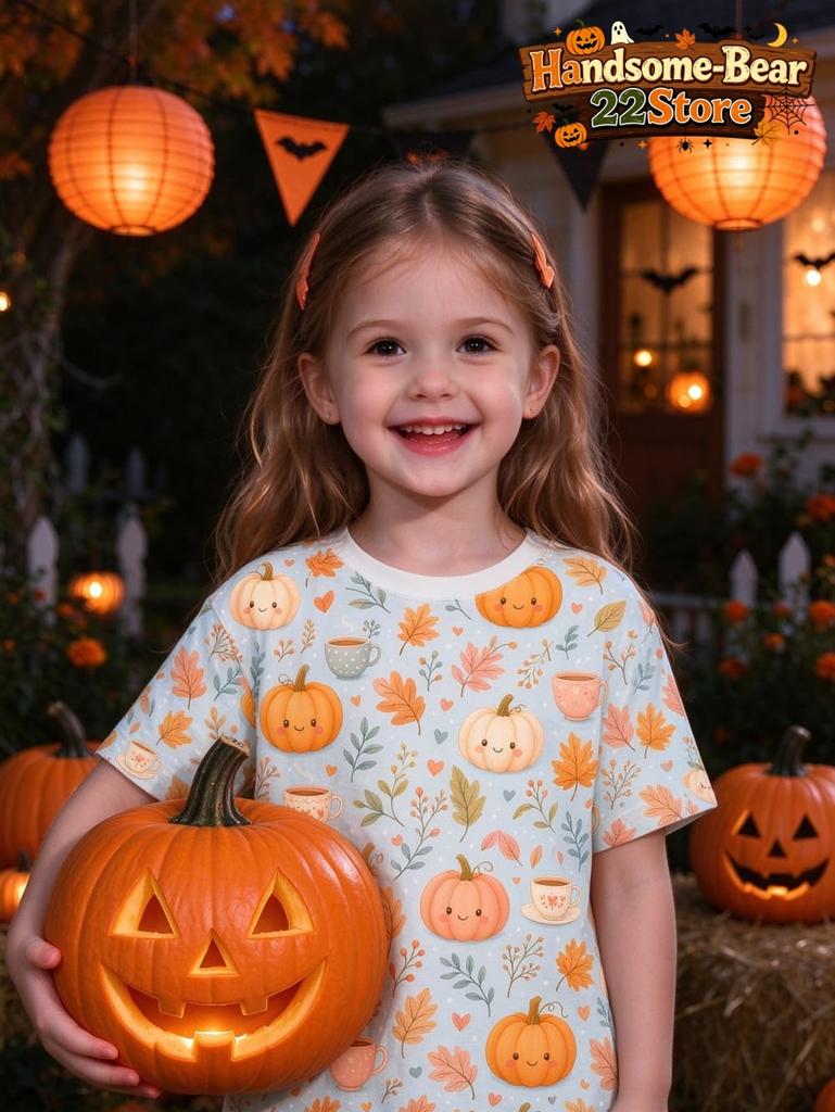 Kids Halloween Girls T-Shirt Pink Leopard Print Ghost Pumpkin Spider Bat Graphic Tee Short Sleeve Casual Top for Halloween Party