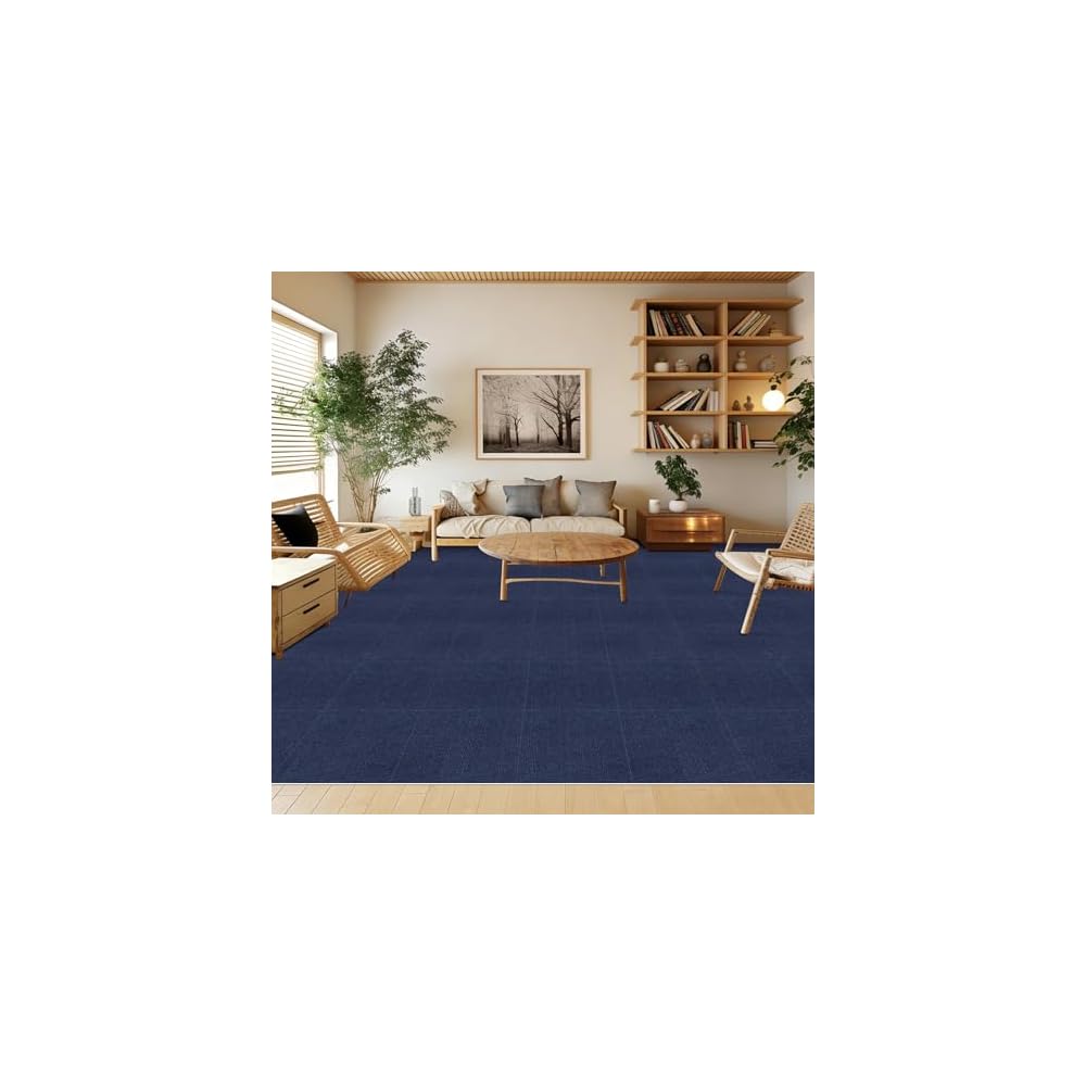 Piiyoow Punch Tile Carpet, 4545 cm, 40 pieces, Navy, 5mm thick, Strong adhesive, Non-slip