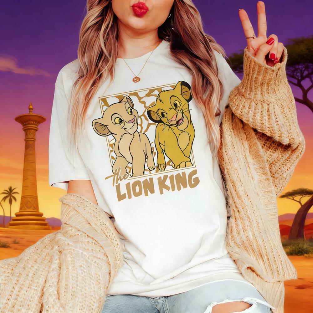 2026 Summer Lion King Simba and Young Nala Tshirt Unisexs Fashion Cotton Quality Casual Loose Short Sleeve Classic Unisex