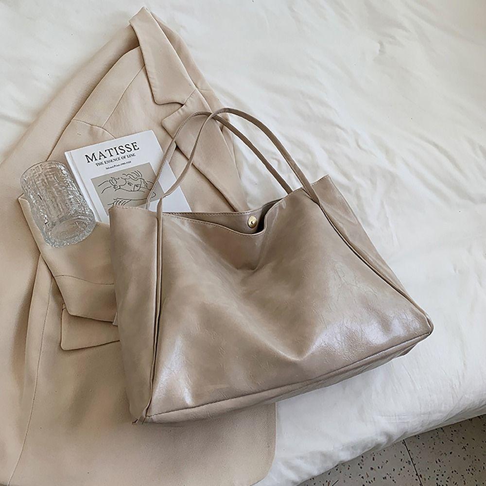 Fashion PU Tote Bag Vintage All-match Large Capacity Commuting Bag Shoulder Bag Daily Life Shopping Bag
