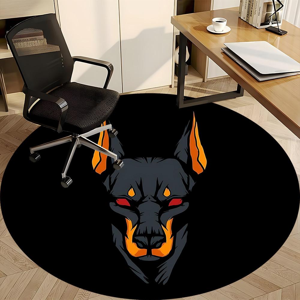 1pc Doberman, Guardian Office Round Area Rug, Indoor Mat Suitable For Office, Under Office Chairs Bedroom Living Room Home Decor, Room Deco