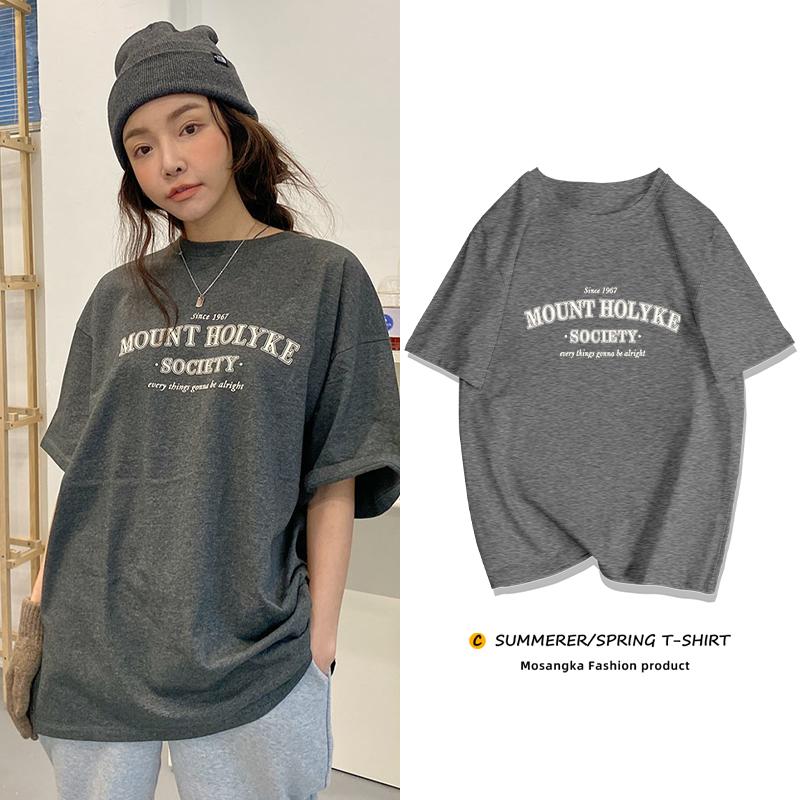 

Женская летняя свободная футболка из чистого хлопка с короткими рукавами больших размеров