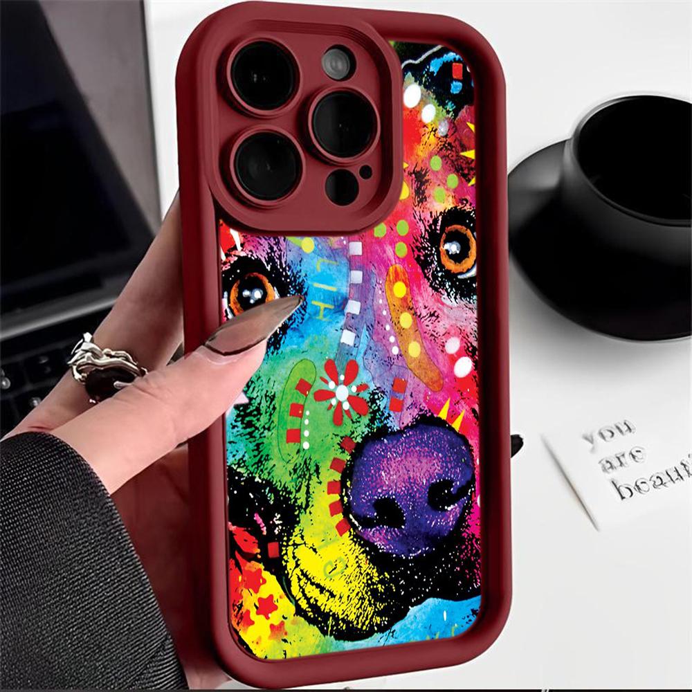Ae76 Dog Color Doodle Design Art Protective Phone Cases for iPhone 13 14 15 Pro Max Infinix Hot 40i Tecno Camon 30 20 Pro Angel Eyes TPU Back Cover
