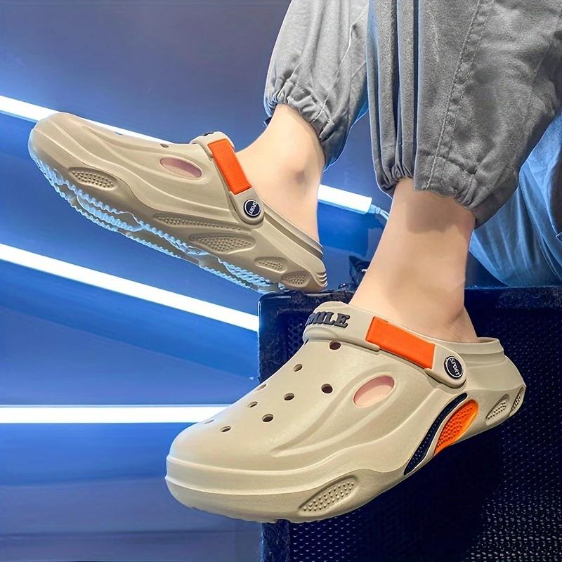 Men's Trendy Color Block Chunky Hollow Out Clogs, Comfy Non Slip Casual Durable Soft Sole EVA Slippers For Men's Outdoor Activities