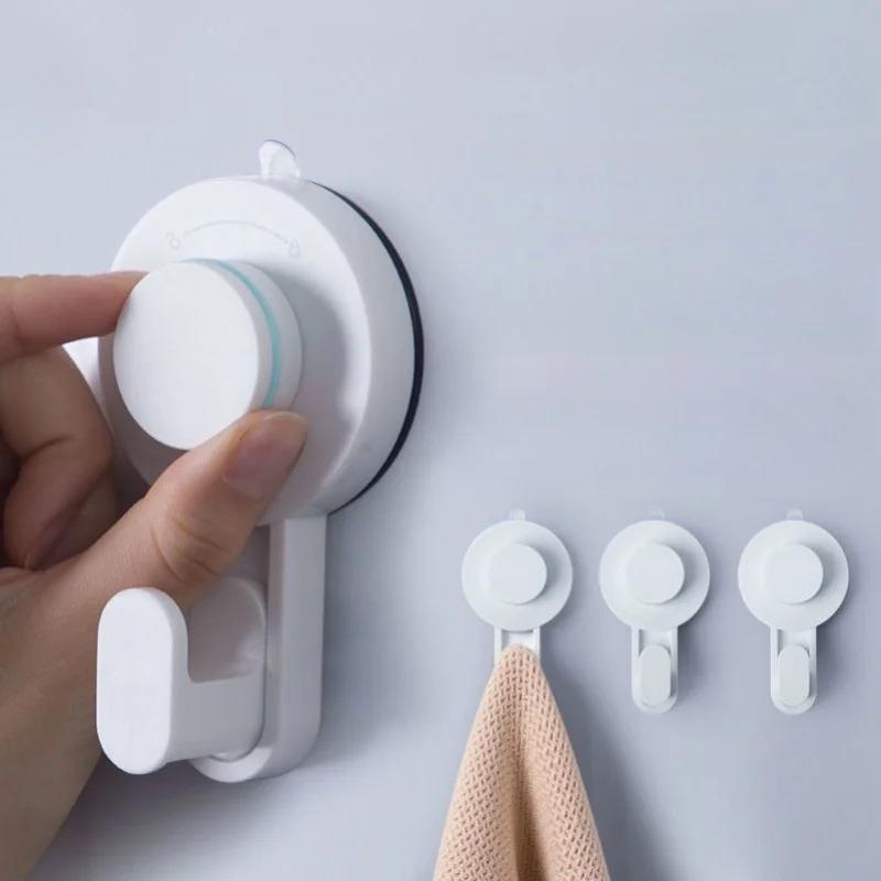 1/2pcs No-Drill Strong Suction Cup Hooks, Removable Mop Rack, Bathroom Wall Adhesive Hooks