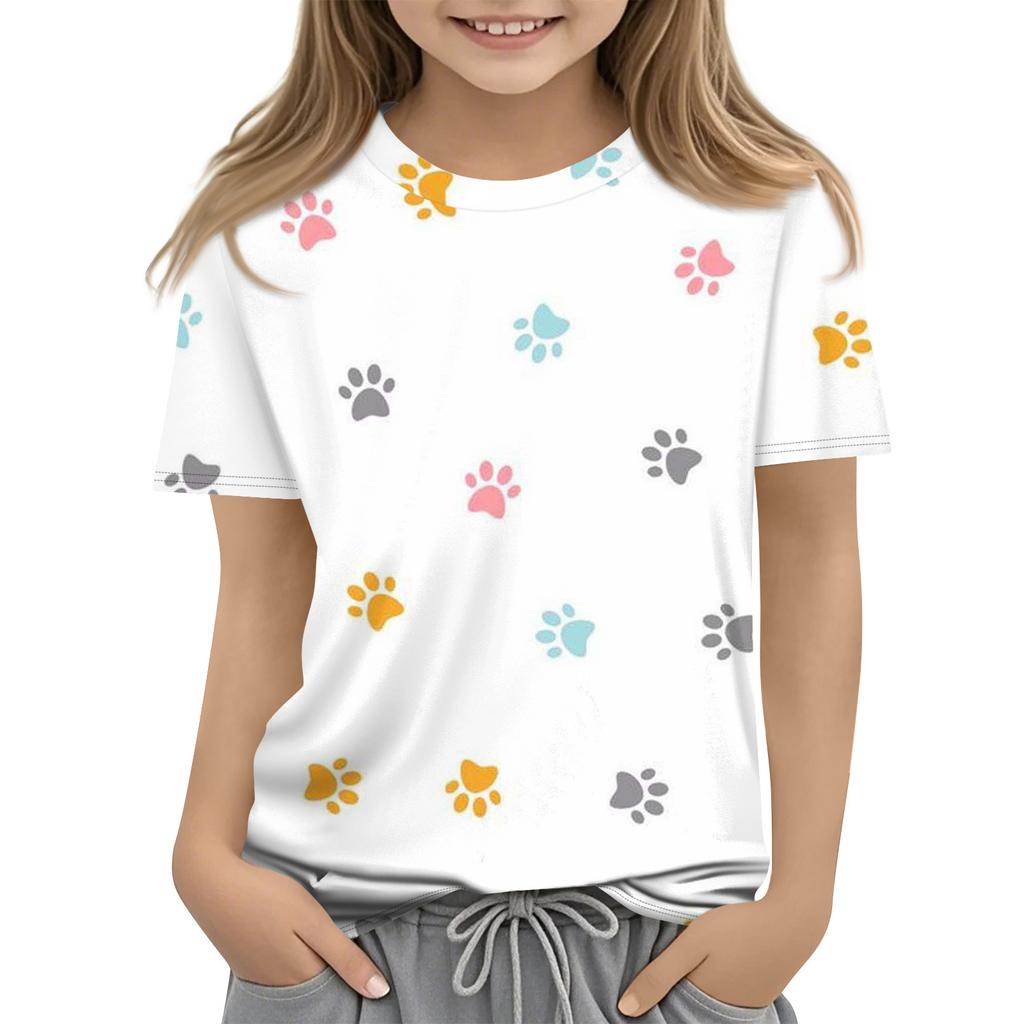 Kinder bedrucktes Rundhals Kurzarm Freizeit-T-Shirt