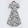 Women's Fashion Casual V Neck Short Sleeve Retro Floral Print Dress Midi Length Lightweight Summer Dress