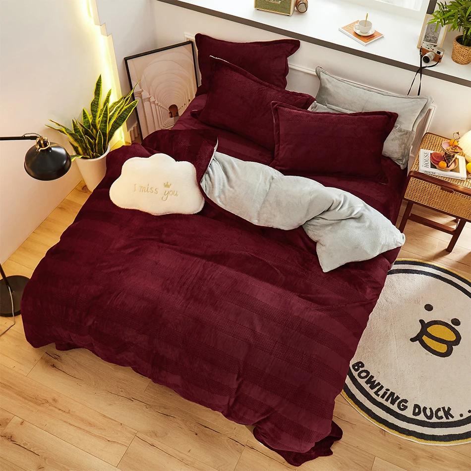 Microfiber Quilt Cover Coral Fleece Super Warm Winter Thick Duvet Cover 210g Queen King Size Double Sided Velvet Bedding Set
