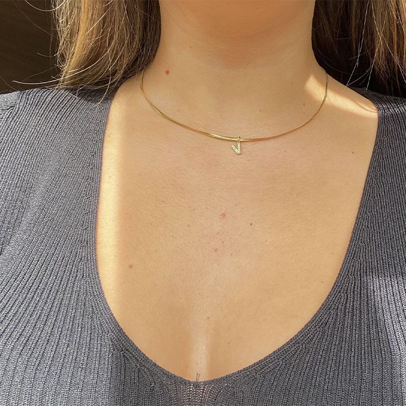 Neckontheline Diamond Letter Necklace European and American Ins Style Simple and Versatile Short Necklace Fine Snake Bones Chain