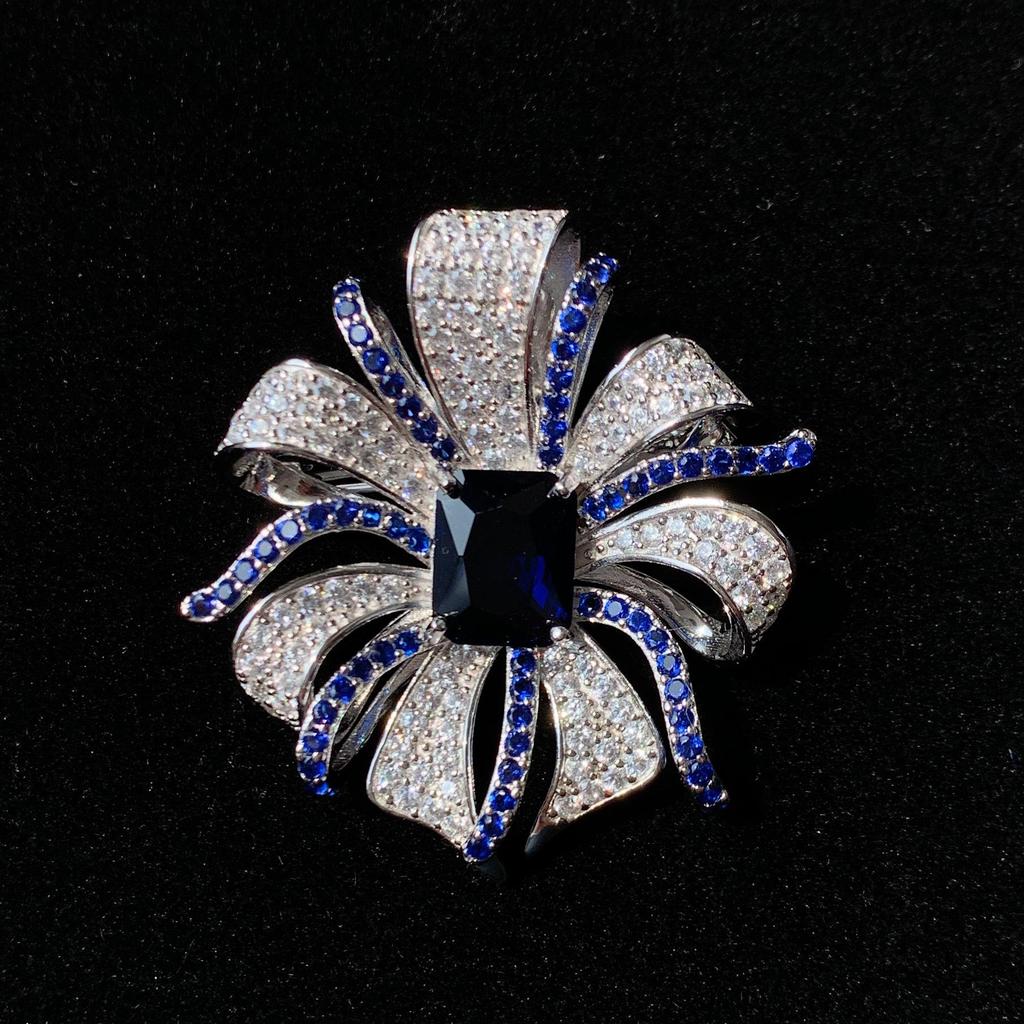 Royal Blue Bow S925 Sterling Silver Brooch & Pendant - Luxury Dual-Use Suit Accessory Corsage