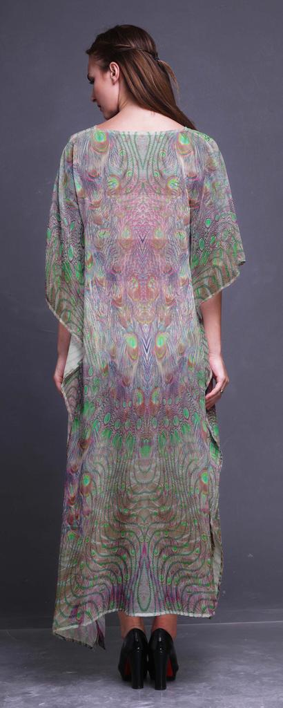 Phagun Peacock Feather Ladies Plus Size Kaftan Summer Wear Beach Coverup Kimono