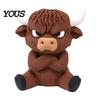 Trendy Animal Figurine 3D Printed Angry Highland Cow Figurine, Cute Attitude Desktop Cool Office Accessories Ornament, Sitting Statue for Home