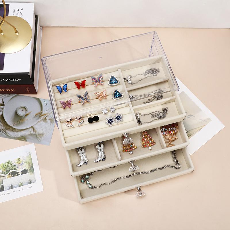 Dreischichtige Schmuckaufbewahrungsbox aus Flanell, Ohrringe, Ohrringe, Aufbewahrungsbox, staubdichte Schmuckschublade.