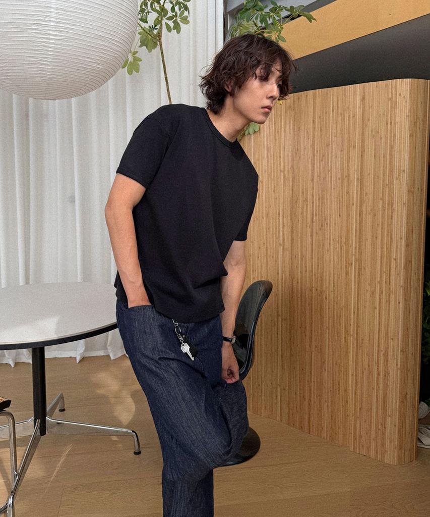 MOOD INSIDE Ribbed Muscle Round Half Tee_White Melange (B Type)
