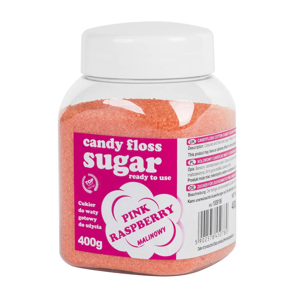 Colored sugar for cotton candy, pink, raspberry flavor, 400g