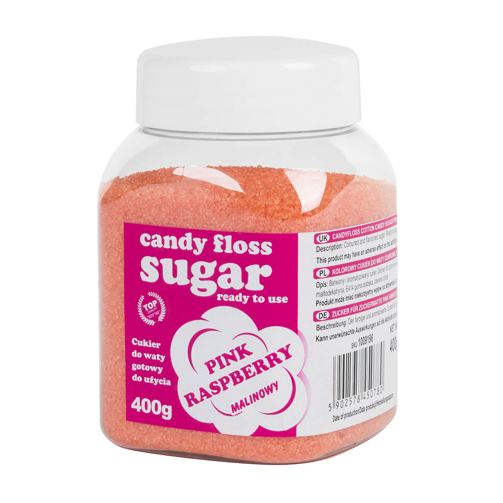 Zucchero colorato per zucchero filato, rosa, gusto lampone, 400g