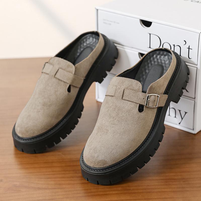 Summer New Men Fashionable Half-heeled Leather Shoes Casual Thick-soled Anti-busines Slip Toe Shoes Social Shoes Men Sizes 38-45