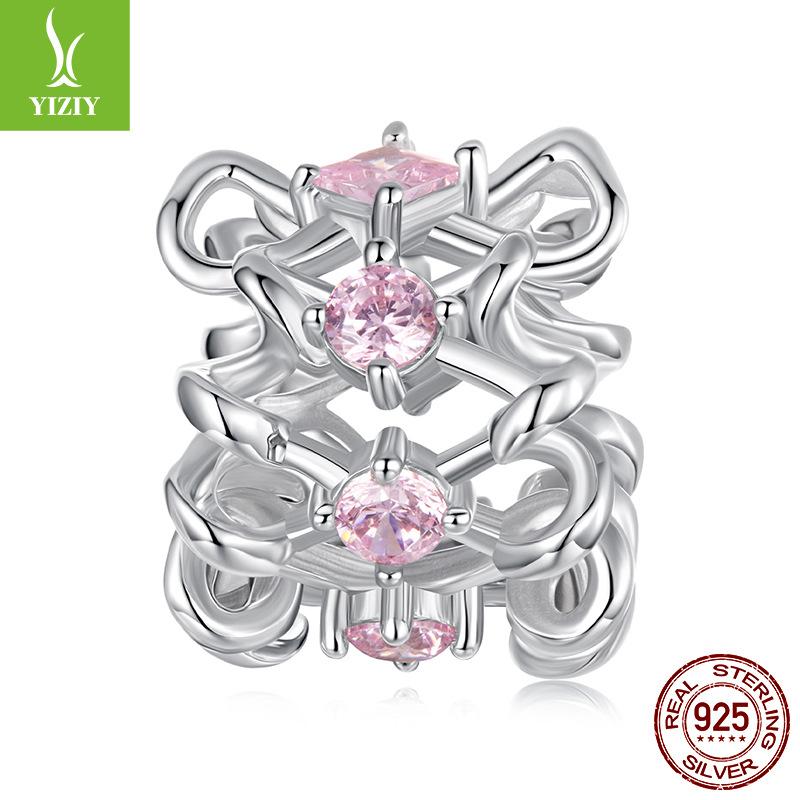 Pink Sports Series S925 Sterling Silver Pendant Accessories, Pink Girls Heart Tennis Volleyball Diy Beads