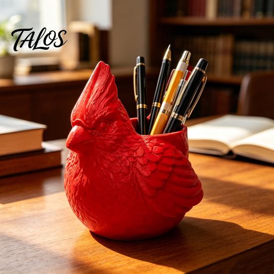 Carino Accessorio da Scrivania Uccellino Rosso Stampato in 3D Portapenne, Portapenne Animale Ecologico Portariviste, Organizer per Matite, Pennelli da Trucco,