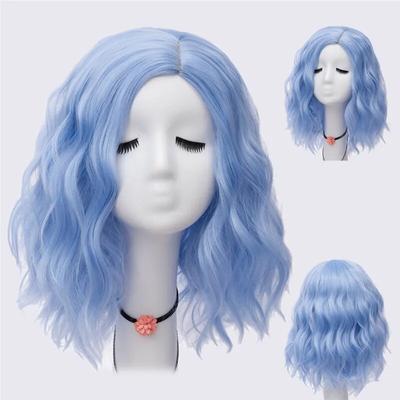 Synthetic Hair for Women Blue Pink Orange Purple White Black Red Short Wave Cosplay Wig Heat Resistant