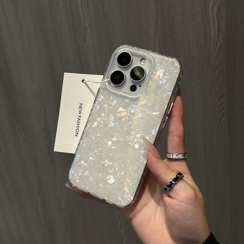 Luxury Glitter Dreamy Conch Shell Phone Case For iPhone 16 15 14 Plus 13 12 11 Pro Max Laser Marble Shiny Clear Bumper Cover