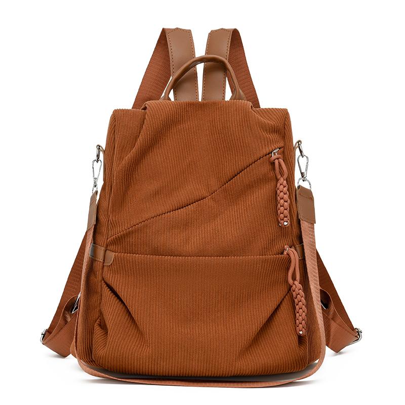 

Однотонный вельветовый рюкзак Студенческий школьный рюкзак Женский рюкзак для поездок Маленький рюкзак Многофункциональная сумка через плечо коричневый