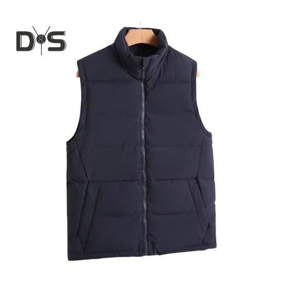 

Мужской терможилет с воротником-стойкой, без рукавов, однотонный хлопковый жилет с карманами, застежкой-молнией, ветрозащитный теплый жилет, куртка L темно-синий