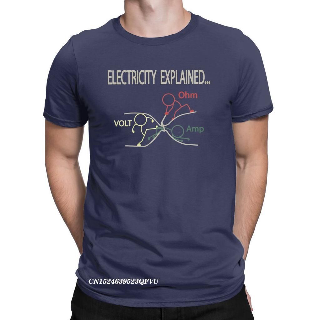 Funny Electricity Explained Electrician Ohm Amp Volt Men's Tops T Shirts Ohm's Law Vintage Tee T-Shirts Cotton New Arrival Tops