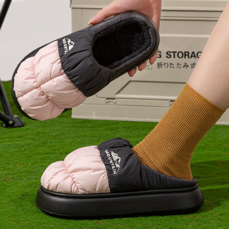 Fashion Plus Size Down Waterproof Winter Slippers Women Indoor Outdoor Plush Warm Cotton Shoes Woman Thick Sole Non Slip House Slippers