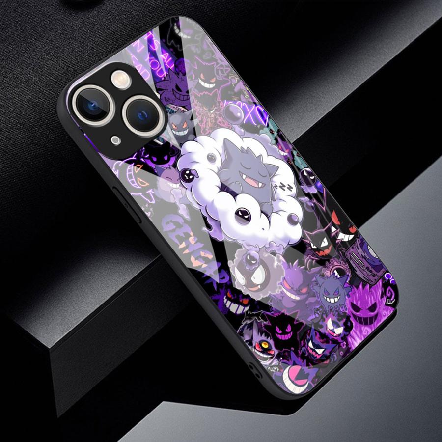 Glass Case for iPhone 17 Pro Max 12 16 14 8 Air 15 Plus 13 11 XR Phone Cover Hot Pokemon Gengar