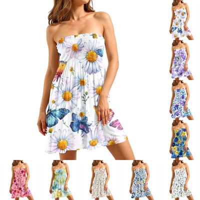 Women's Casual Fashion Strapless Floral Print Sleeveless Dress