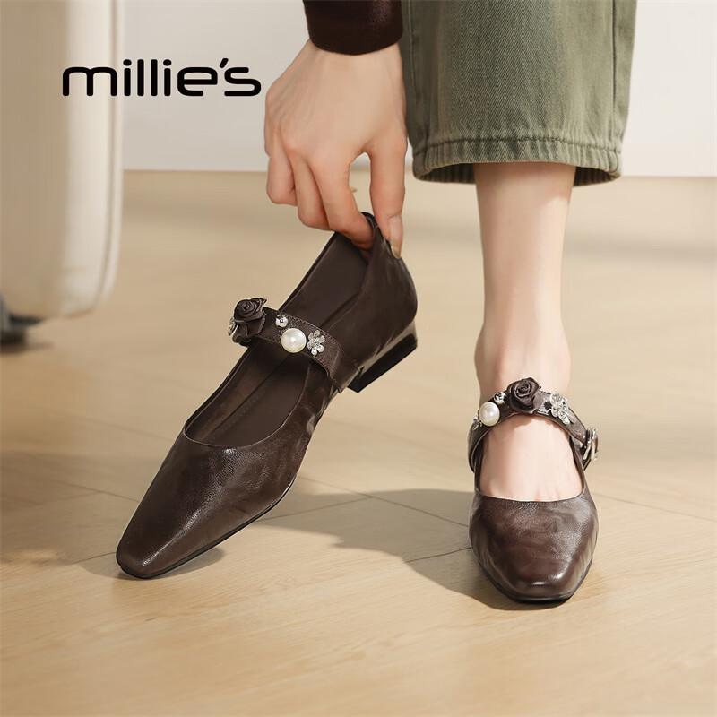 Millies French Style Sheepskin Mary Jane Low Heel Shoes 36