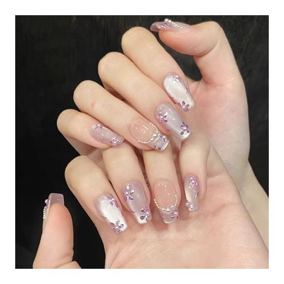 Handmade Nail Tips, Short False Nails, Japanese Style, Cute, Long, Short, Square Oval, Round, Glitter, Cute, Simple, Stylish, Can Be Used for Coming