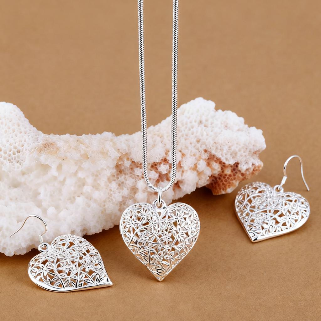 Special offer   Copper precious flower heart necklace earring for women fashion jewelry sets Gift wedding accessories