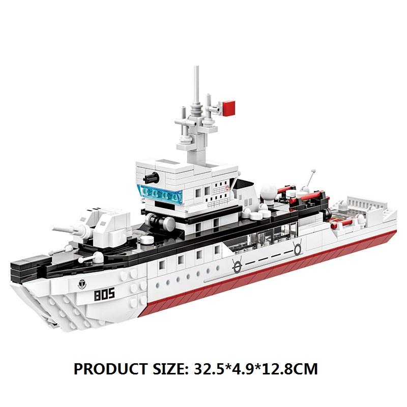 380PCS 081 Marine Destroyer Minesweeper Building Blocks Small Particle Military Model Assembly Toys For Children Boys Toys