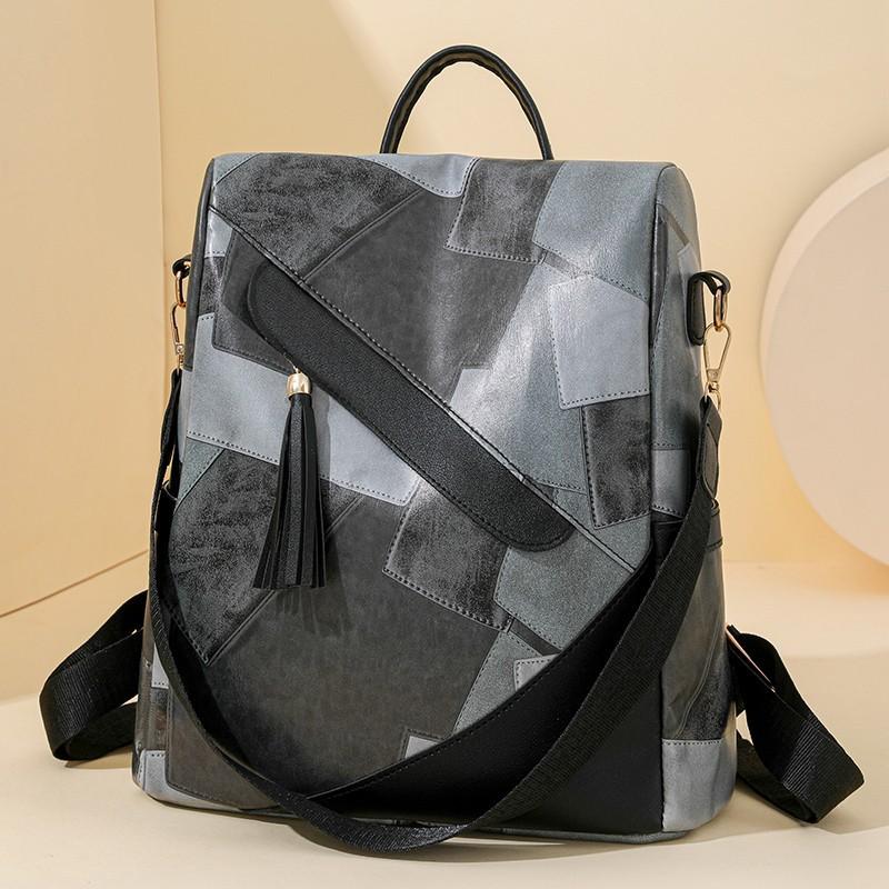

New women s backpack large capacity popular women s bag retro splicing casual bag чорний